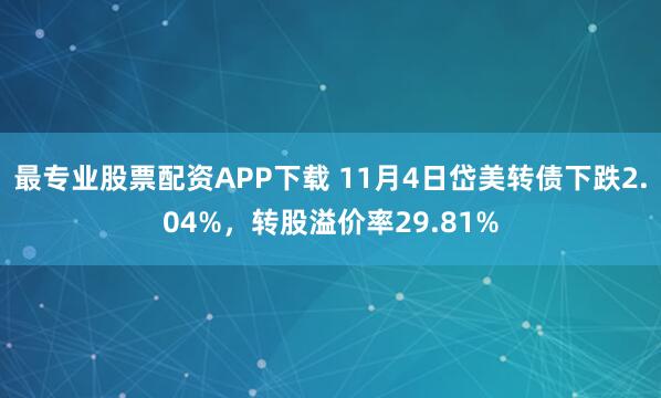 最专业股票配资APP下载 11月4日岱美转债下跌2.04%，转股溢价率29.81%